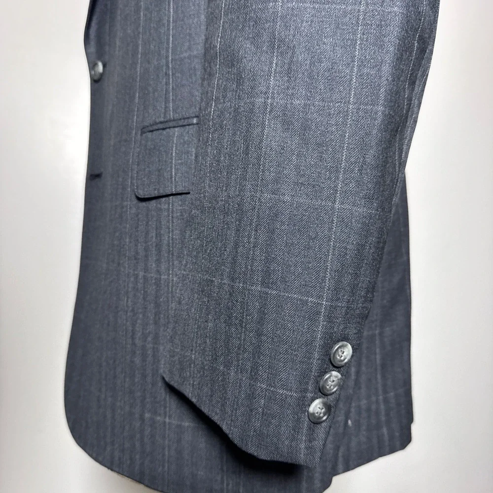 1980s Vintage Glenwick Suit Mens 40R 32x33 Charcoal Windowpane Wool 2-Piece